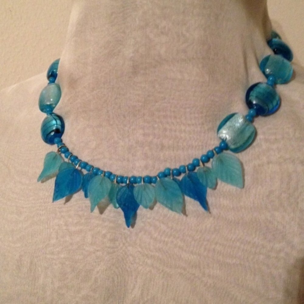 Blue Leaves Statement Necklace